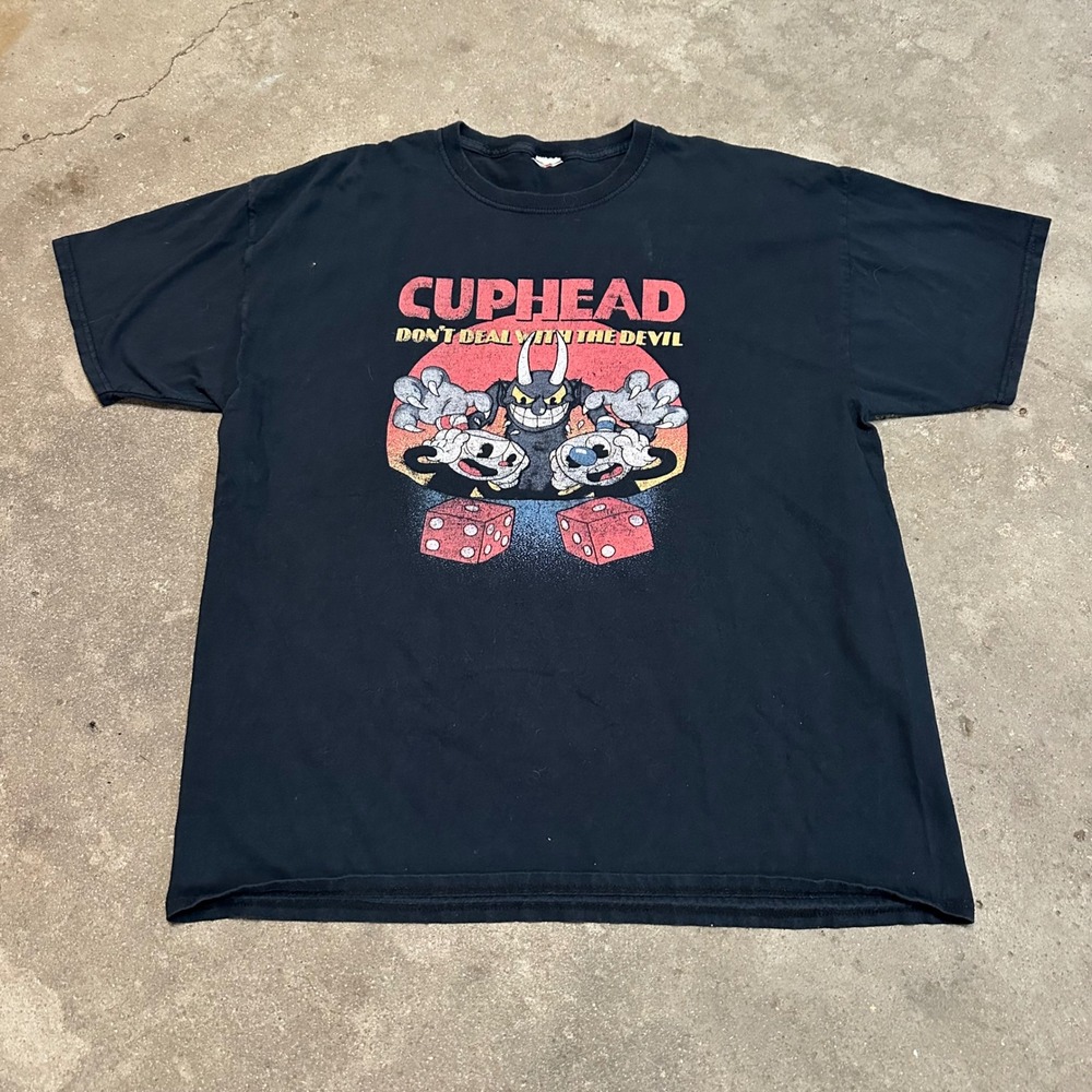 VTG Cuphead T-Shirt Mens XL Black Don't Deal With The Devil Graphic Video Game
